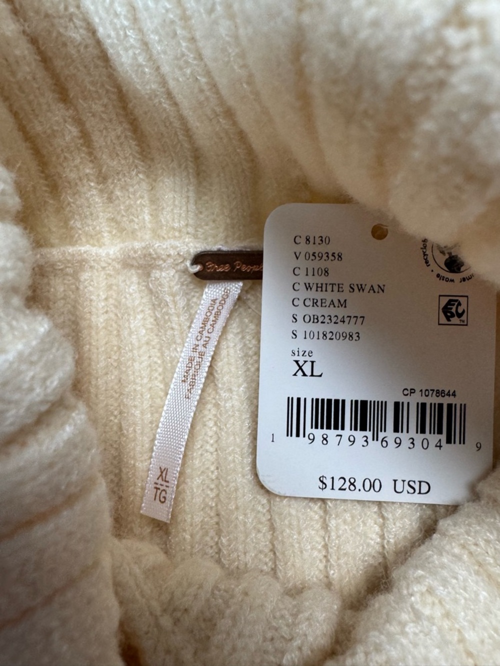 NWT New $128 Free People Millie Sweater Mini Dress In White Swan Size XL - Picture 6 of 8